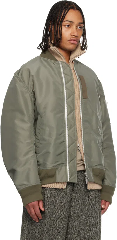 Sacai Khaki Nylon Twill Blouson Bomber Jacket In Green