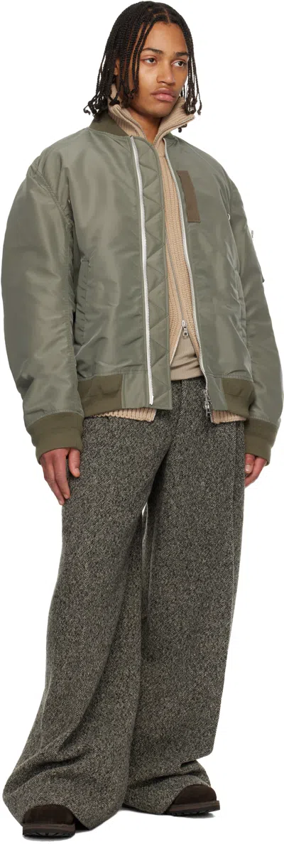 Sacai Khaki Nylon Twill Blouson Bomber Jacket In Green