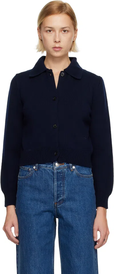 Apc Navy Polo Shirt Collar Cardigan In Blue