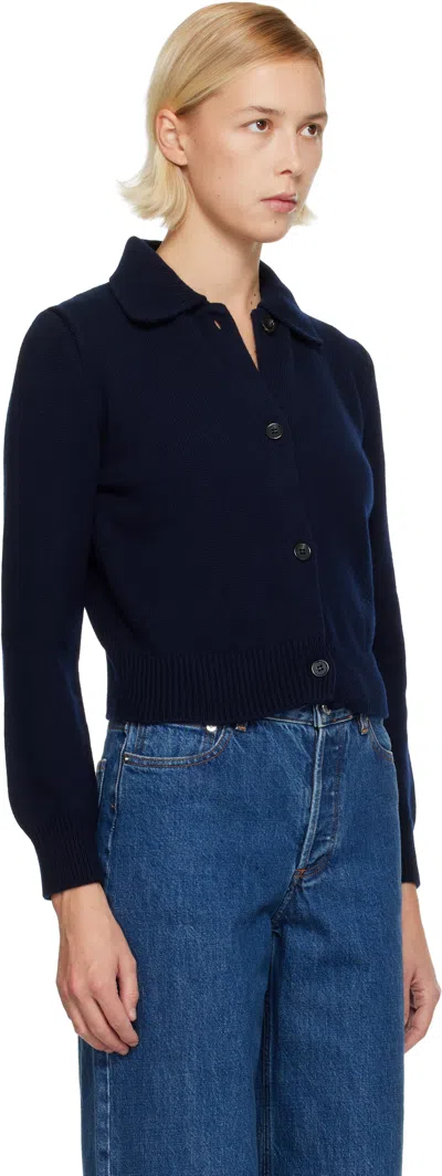 Apc Navy Polo Shirt Collar Cardigan In Blue