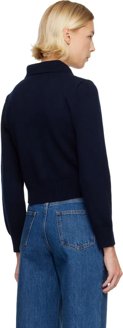 Apc Navy Polo Shirt Collar Cardigan In Blue