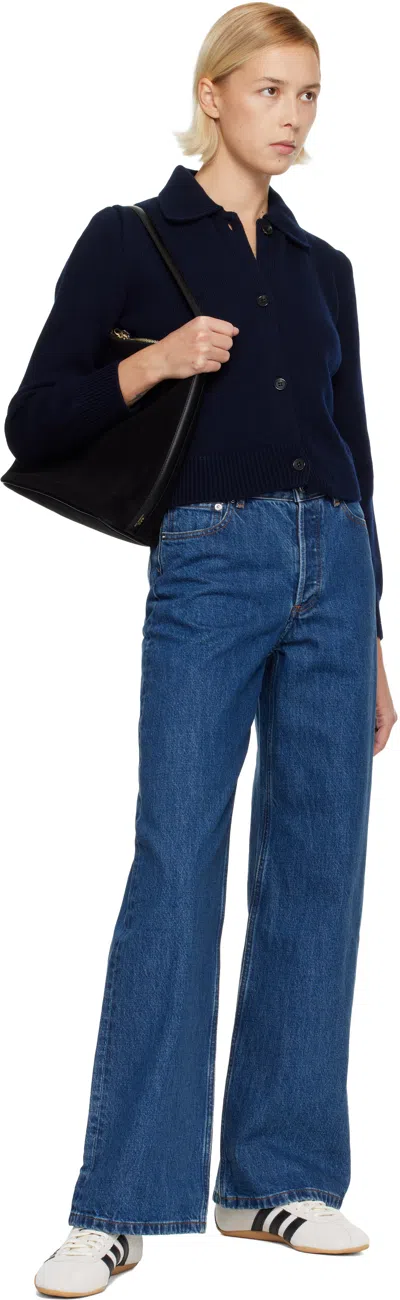 Apc Navy Polo Shirt Collar Cardigan In Blue