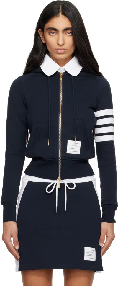 Thom Browne Navy Classic Loopback 4-bar Full Zip Hoodie In Blue