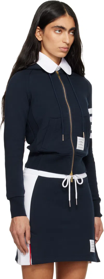 Thom Browne Navy Classic Loopback 4-bar Full Zip Hoodie In Blue