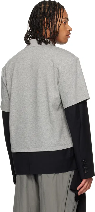 We11 Done Gray & Black Layered Polo In Gray