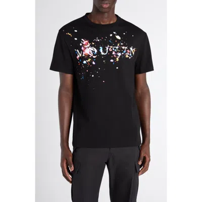 Alexander Mcqueen Mcqueen Paint Splattered Logo Graphic T-shirt In Black