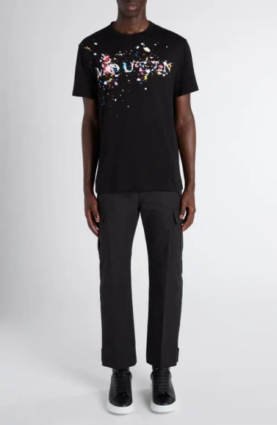 Alexander Mcqueen Mcqueen Paint Splattered Logo Graphic T-shirt In Black