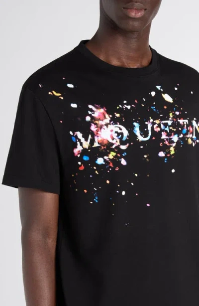 Alexander Mcqueen Mcqueen Paint Splattered Logo Graphic T-shirt In Black