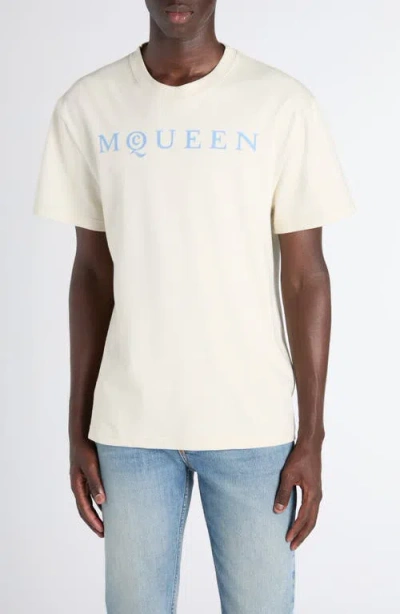 Alexander Mcqueen Men Cotton T-shirt With A Flocked Logo Printed In Pattern