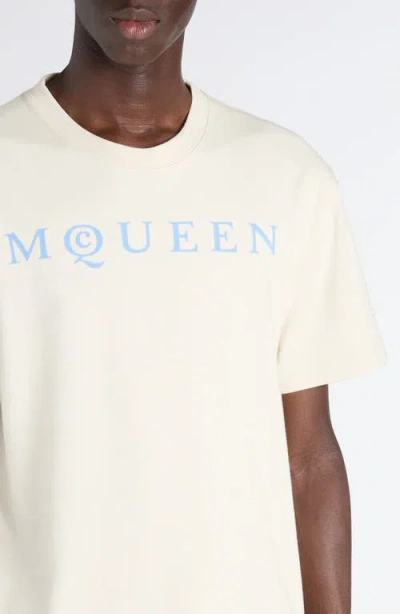 Alexander Mcqueen Men Cotton T-shirt With A Flocked Logo Printed In Pattern