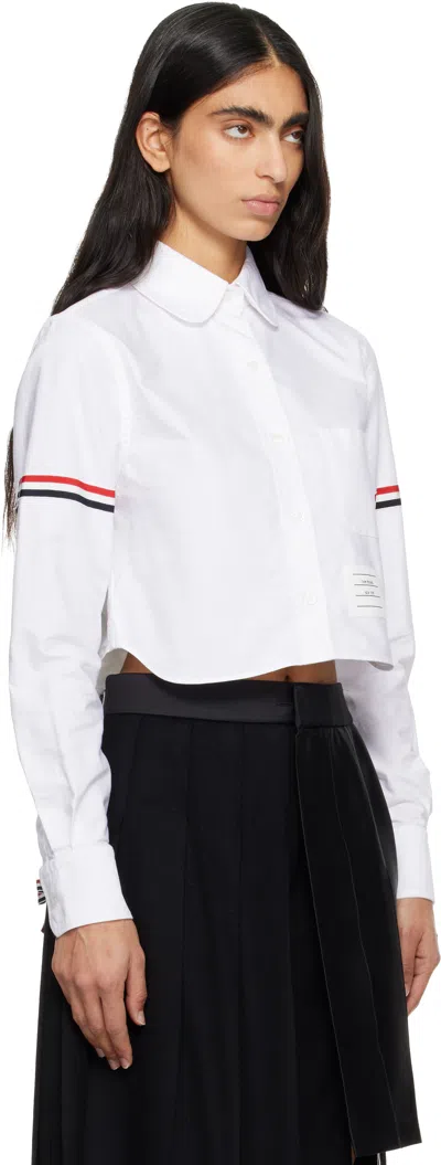 Thom Browne White Poplin Armbands Classic Round Collar Shirt In White