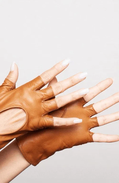 Seymoure Luxury Group Original Washable Leather Fingerless Driving Gloves In Brown