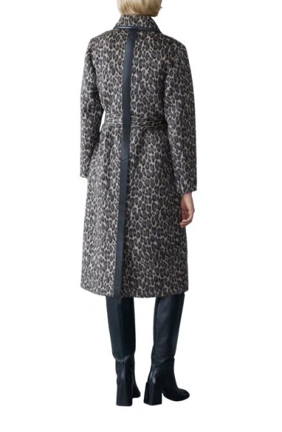 Mackage Zeva-a Leopard Pattern Wool Blend & Leather Trench Coat In Gray