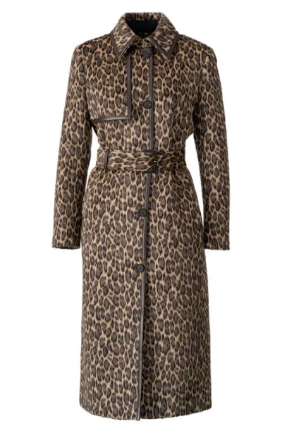 Mackage Zeva-a Leopard Pattern Wool Blend & Leather Trench Coat In Gray