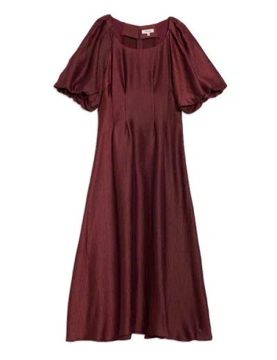 Albaray Crinkle Satin Short Sleeve Midi Dress In Burgundy