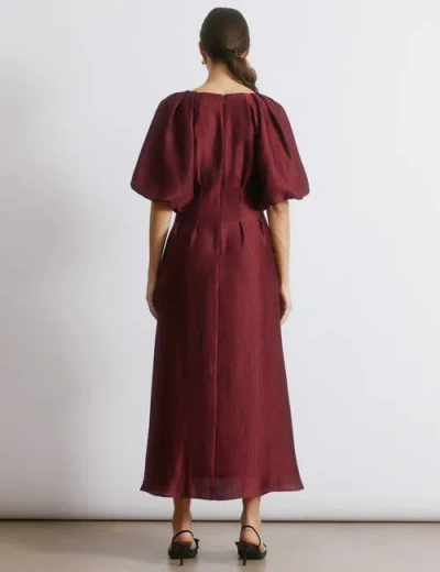 Albaray Crinkle Satin Short Sleeve Midi Dress In Burgundy