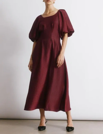 Albaray Crinkle Satin Short Sleeve Midi Dress In Burgundy