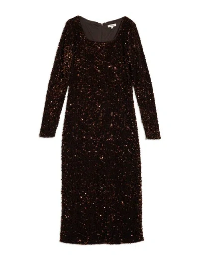 Albaray Velvet & Sequin Square Neck Dress In Brown