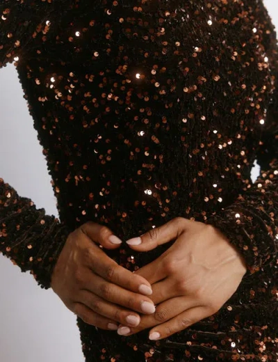 Albaray Velvet & Sequin Square Neck Dress In Brown