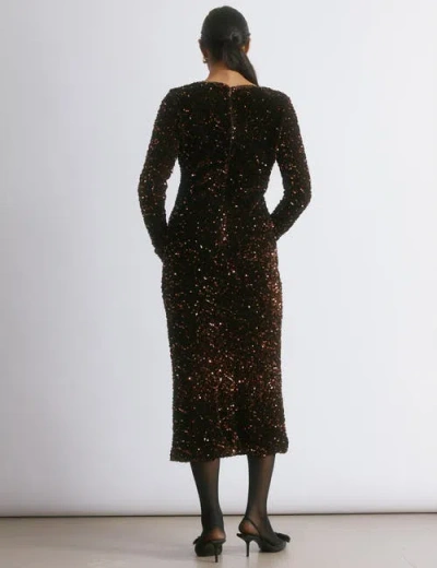 Albaray Velvet & Sequin Square Neck Dress In Brown