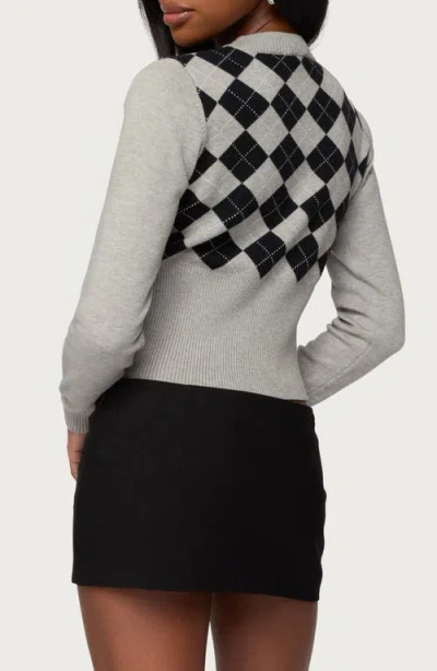 Edikted Noya Argyle Crop Cardigan In Gray