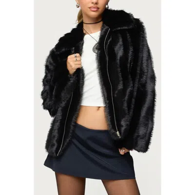 Edikted Tedi Faux Fur Jacket In Black