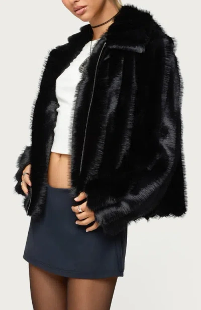 Edikted Tedi Faux Fur Jacket In Black