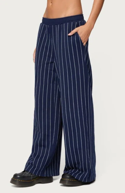 Edikted Mercer Pinstripe Wide Leg Pants In Blue