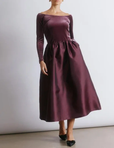 Albaray Velvet & Taffeta Bardot Dress In Multi