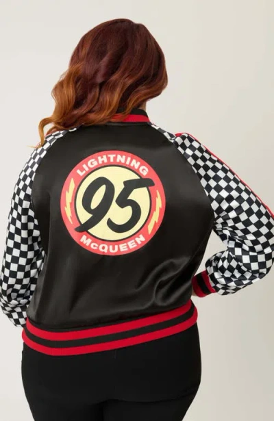 Unique Vintage Plus Size Satin Bomber Jacket In Multi