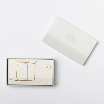 Totalee Gift Gold Geometric Diamond Earring Set Burnished Brass Gold In Brown