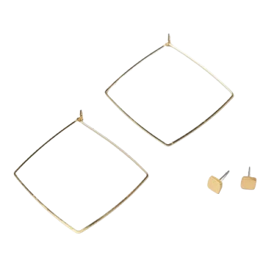 Totalee Gift Gold Geometric Diamond Earring Set Burnished Brass Gold In Brown