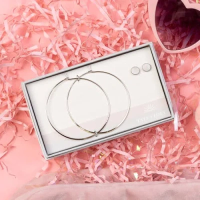 Totalee Gift Silver Geometric Circle Earring Set Burnished Brass Silver In Brown