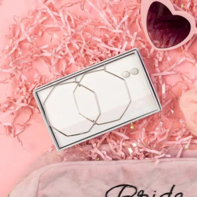 Totalee Gift Silver Geometric Octagon Earring Set Burnished Brass Silver In Brown