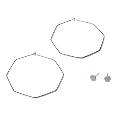 Totalee Gift Silver Geometric Octagon Earring Set Burnished Brass Silver In Brown