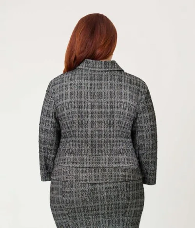 Unique Vintage Plus Size Boucle Peplum Jacket In Gray
