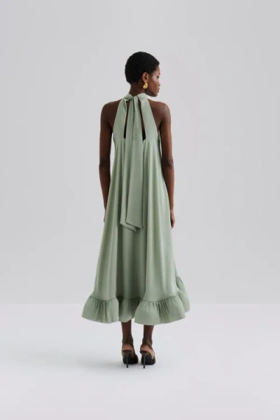 Malina Sabrina Halterneck Ruffled Maxi Dress In Green