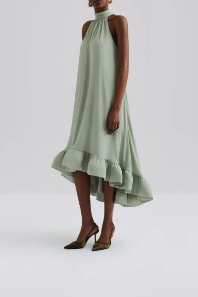 Malina Sabrina Halterneck Ruffled Maxi Dress In Green