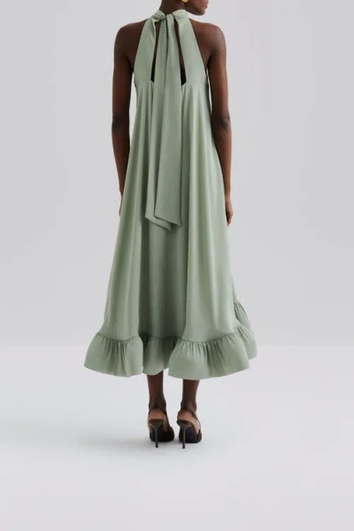 Malina Sabrina Halterneck Ruffled Maxi Dress In Green