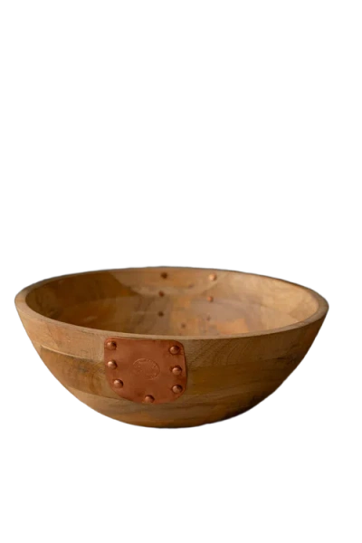 Coppermill Kitchen Vintage Inspired Wooden Serving Bowl With Handmade Copper Details In Brown