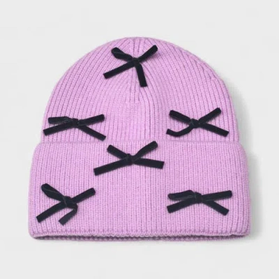 A Little Obsessed Multi Bow Knit Beanie In Purple
