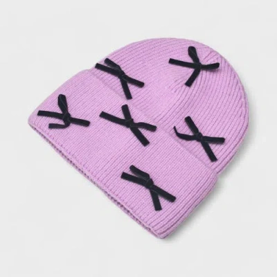 A Little Obsessed Multi Bow Knit Beanie In Purple