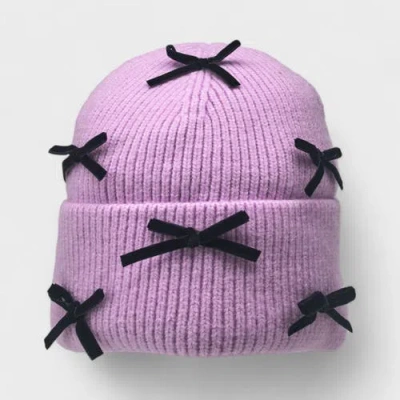 A Little Obsessed Multi Bow Knit Beanie In Purple