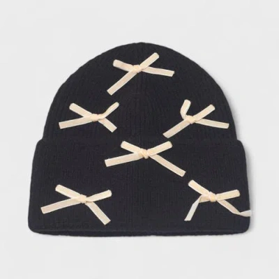 A Little Obsessed Multi Bow Knit Beanie In Black