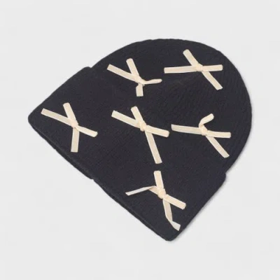 A Little Obsessed Multi Bow Knit Beanie In Black