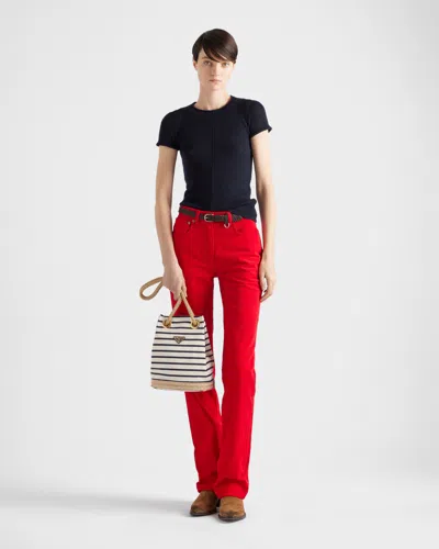 Prada Mariner Small Striped Fabric Bucket Bag In Multi