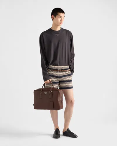 Prada Triangle Logo Leather Briefcase In Brown