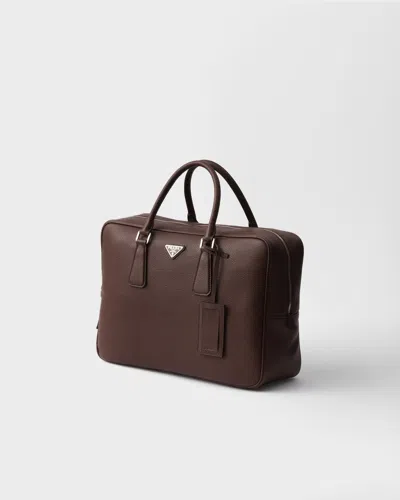 Prada Triangle Logo Leather Briefcase In Brown