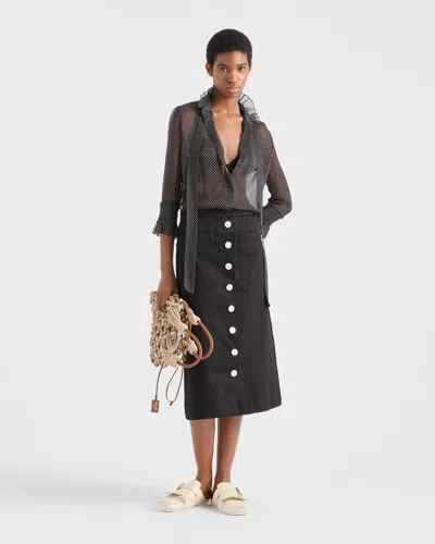 Prada Polka-dot Silk Chiffon Shirt In Black