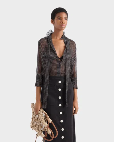 Prada Polka-dot Silk Chiffon Shirt In Black